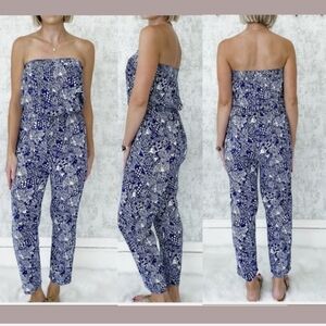 Lilly Pulitzer Navy Floral Strapless Jumpsuit Sz.XS